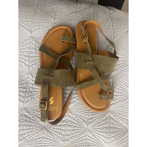 Franco Sarto Gia Strappy Suede Leather Slingback Sandals Greeb Size 10 EUC - Picture 3 of 5